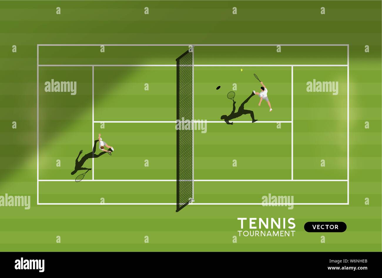 Herren Partie Tennis auf dem Gras. Top down Sicht auf den Sport, Vector Illustration. Stock Vektor