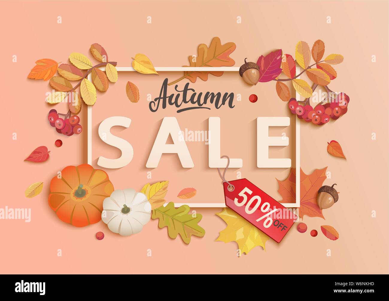Herbst Sale Banner mit Rahmen und fallen Elemente. Stock Vektor