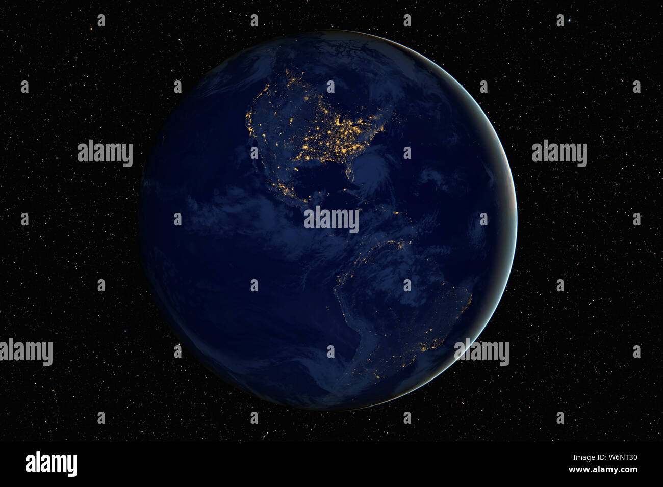 Der Planet Erde in der Nacht gegen die dunklen Sternenhimmel Hintergrund, Elemente dieses Bild von der NASA eingerichtet Stockfoto