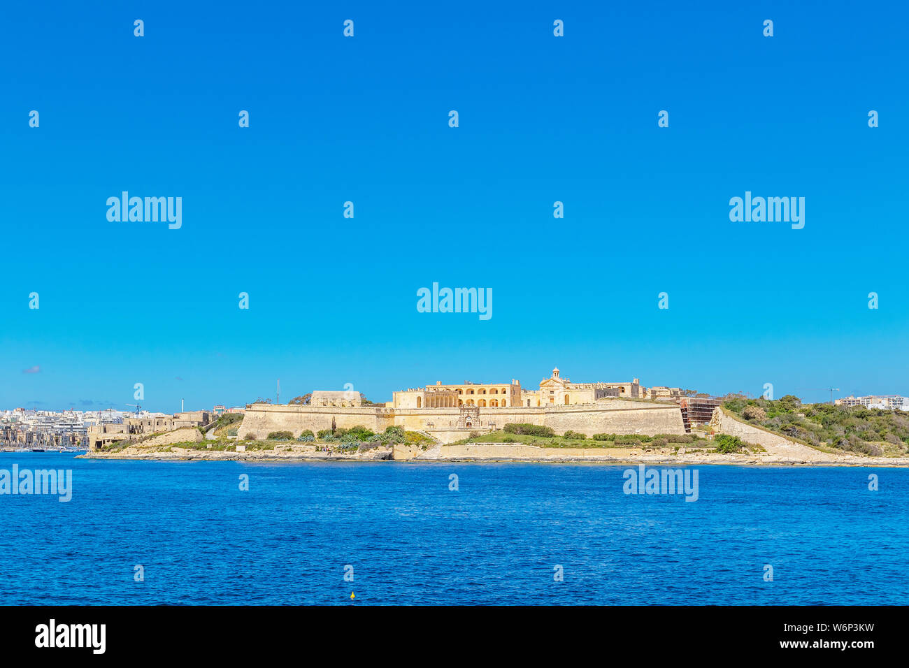 Blick auf die Insel Manoel aus den Forts Valletta. Malta. Stockfoto