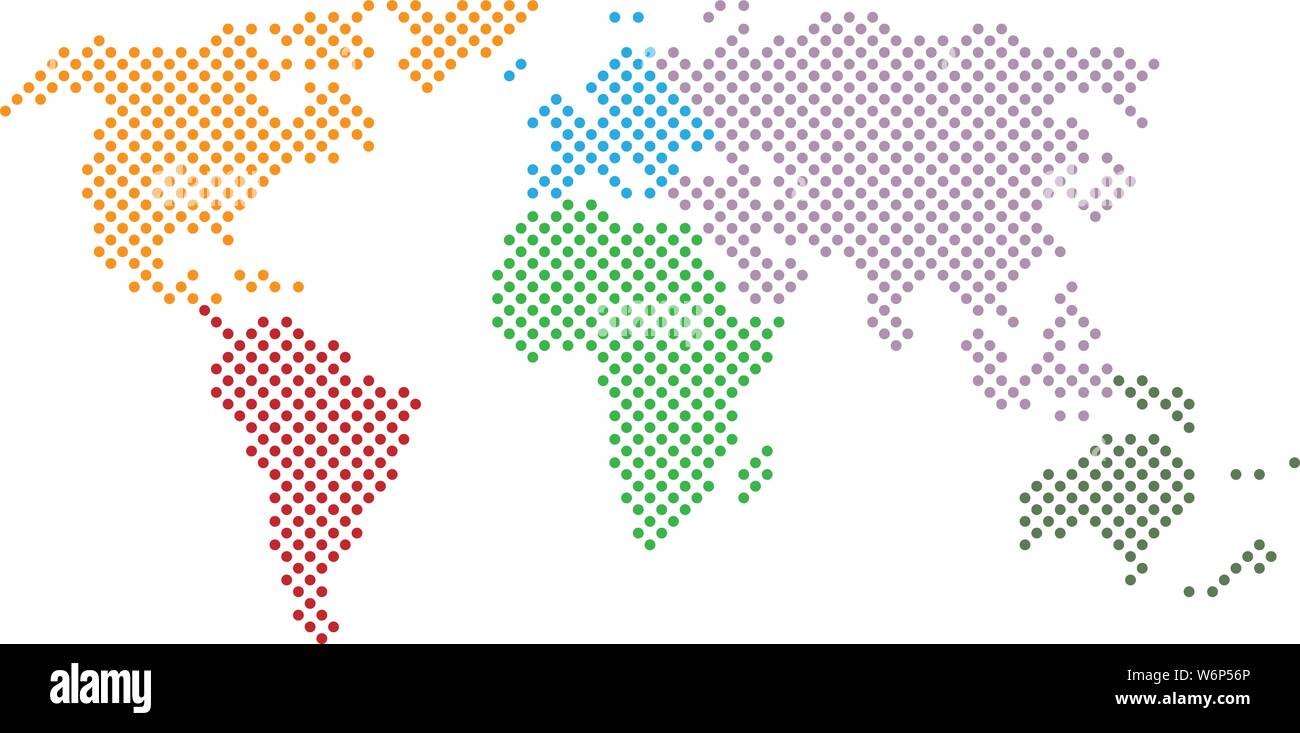 Einfache abstrakte gepunkteten schwarzen und weißen Welt Symbol Karte mit Kontinenten in verschiedenen Farben Vector Illustration Stock Vektor