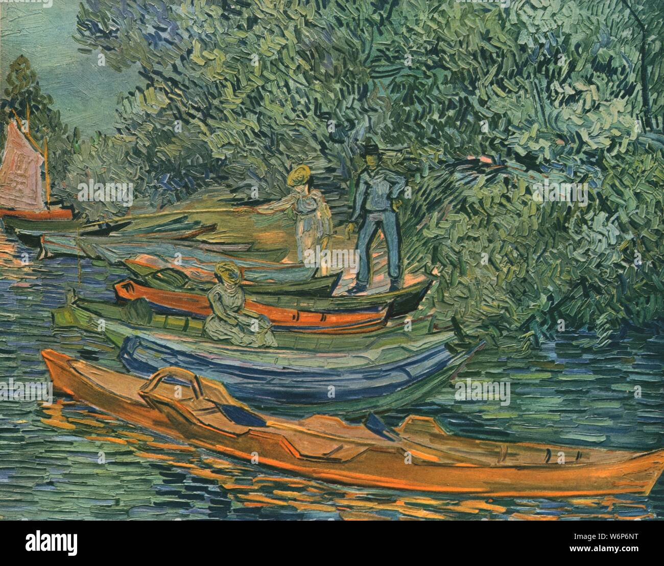 Bank Des Flusses Mit Rowing Boats In Auvers 10 1947 Menschen Entspannend Auf Dem Fluss Oise