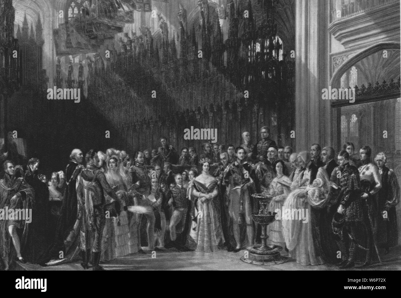 "Die Taufe der Prinz von Wales, 25. Januar 1842", (1901). Albert Edward, Prince of Wales (später König Edward VII., 1841-1910), ältester Sohn und das zweite Kind von Königin Victoria und Prinz Albert, wurde in der St. George's Chapel, Windsor Castle, die von William Howley, Erzbischof von Canterbury die Kleinkindtaufe. Von "The Illustrated London News Record der glorreichen Herrschaft der Königin Victoria 1574: das Leben und den Beitritt von König Edward VII. und das Leben der Königin Alexandra". [London, 1901] Stockfoto