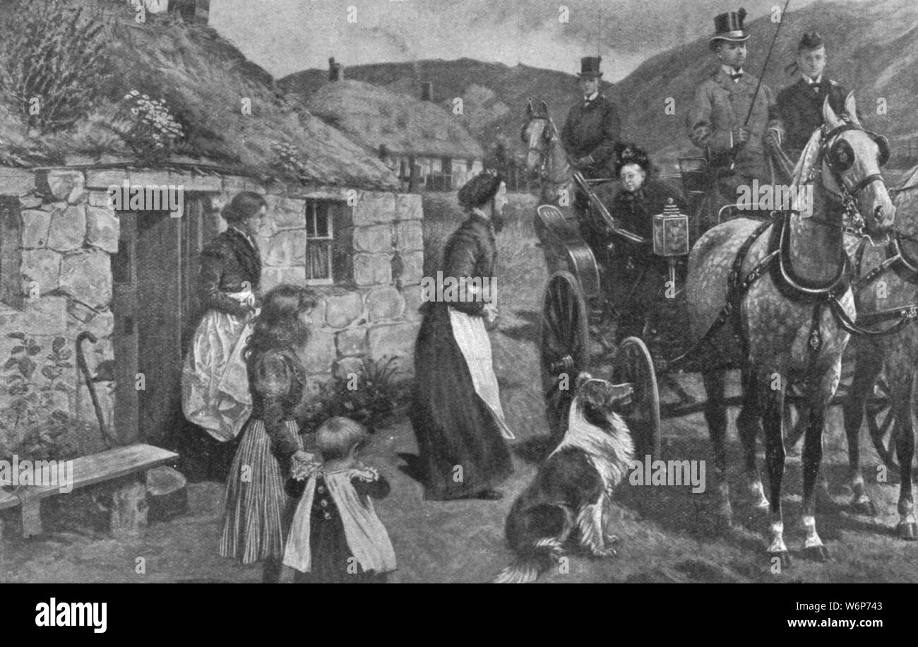 'Königin Victoria und ihren Highland Mieter', c 1870 s, (1901). Victoria (1819-1901) Besuche crofters Leben auf Ihre Immobilien in Schottland. Von "The Illustrated London News Record der glorreichen Herrschaft der Königin Victoria 1574: das Leben und den Beitritt von König Edward VII. und das Leben der Königin Alexandra". [London, 1901] Stockfoto