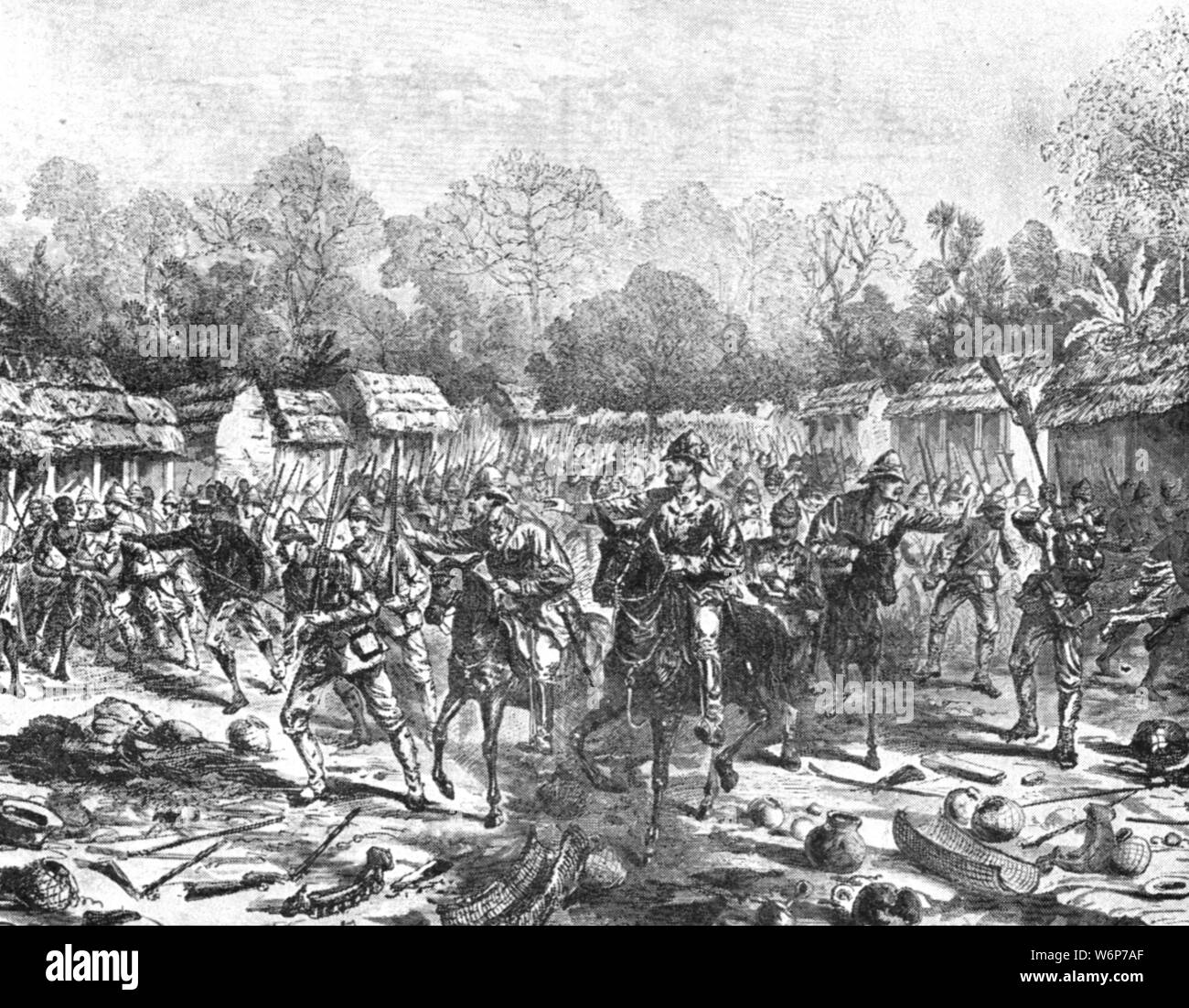 "Die Ashanti Expedition, 1873-74: Sir Garnet Wolseley in Kumasi, 4. Februar 1874', (1901). General Sir Garnet Wolseley (1833-1914) führte die britische Kampagne gegen die Kräfte der Kofi Karikari, König der Ashanti Ashanti, die während des Zweiten Krieges (1873-1874). Seine Männer Kumasi, die Ashanti Kapital, im heutigen Ghana in Westafrika aufgenommen. Von "The Illustrated London News Record der glorreichen Herrschaft der Königin Victoria 1574: das Leben und den Beitritt von König Edward VII. und das Leben der Königin Alexandra". [London, 1901] Stockfoto