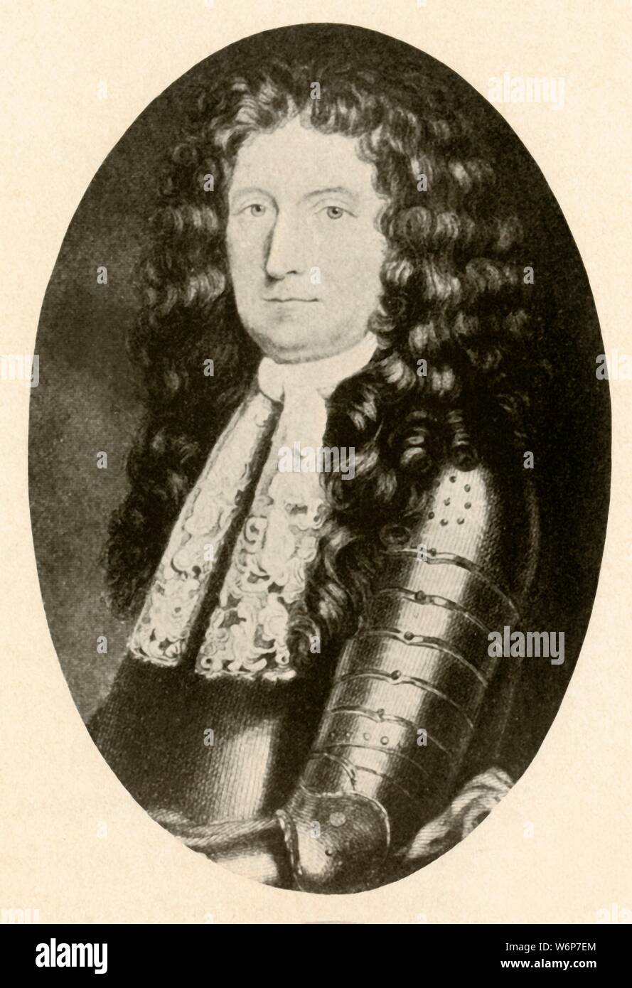 "Porträt von Sir Edmund Andros, kolonialer Gouverneur von New York, 1674-1681 und Gouverneur von der Herrschaft der New England', c 1670-1680, (1937). Edmund Andros (1637-1714) englische Kolonialverwaltung in Nordamerika. Gouverneur von New England. Von "Geschichte der amerikanischen Kostüm - Buchen Sie eine 1607-1800", von Elisabeth McClellan. [Tudor Publishing Company, New York, 1937] Stockfoto