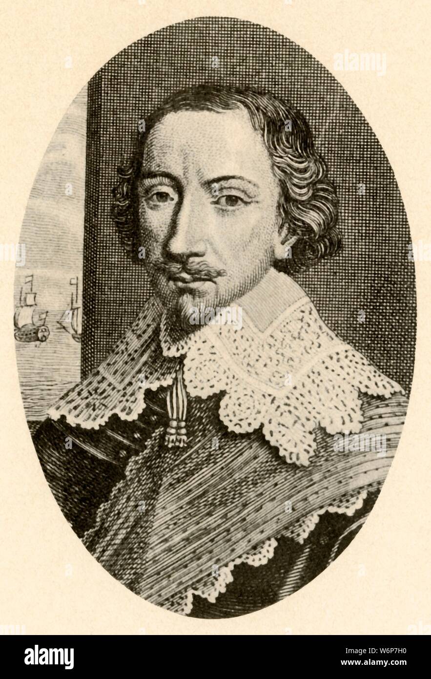 "Portrait von Sir John Pennington, Anzeigen Englisch Rüstung und Vandyke Kragen. Herrschaft von Charles I.', c 1610-1630, (1937). John Penington (1584-1646), englischer Admiral und vizeadmiral unter Sir Walter Raleigh. Von "Geschichte der amerikanischen Kostüm - Buchen Sie eine 1607-1800", von Elisabeth McClellan. [Tudor Publishing Company, New York, 1937] Stockfoto