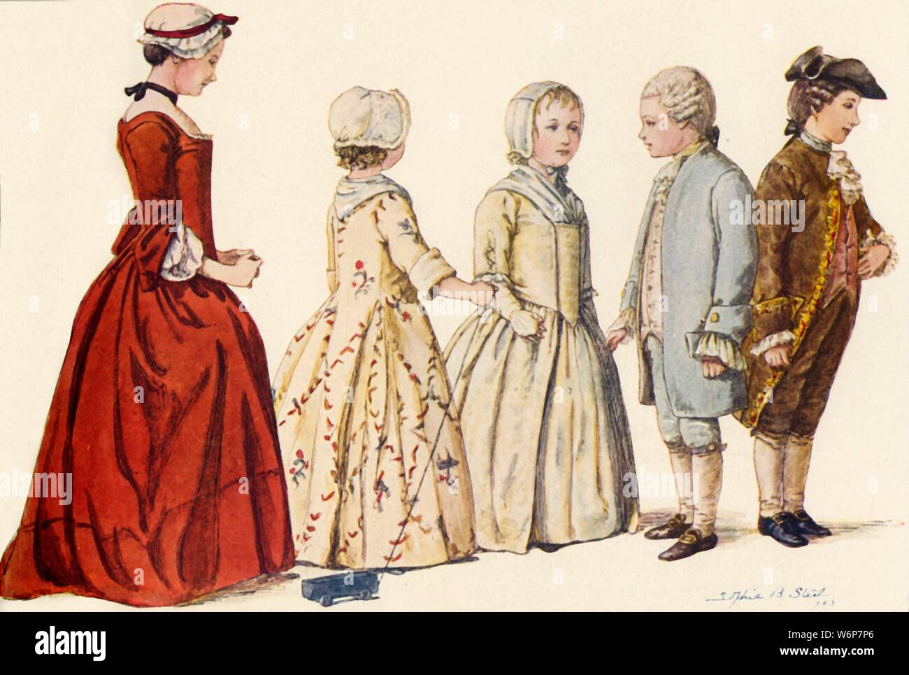 'Children's Kleidung während der Regierungszeit von Königin Anne, George I, II und III 1702-1790", 1903, (1937). Von "Geschichte der amerikanischen Kostüm - Buchen Sie eine 1607-1800", von Elisabeth McClellan. [Tudor Publishing Company, New York, 1937] Stockfoto