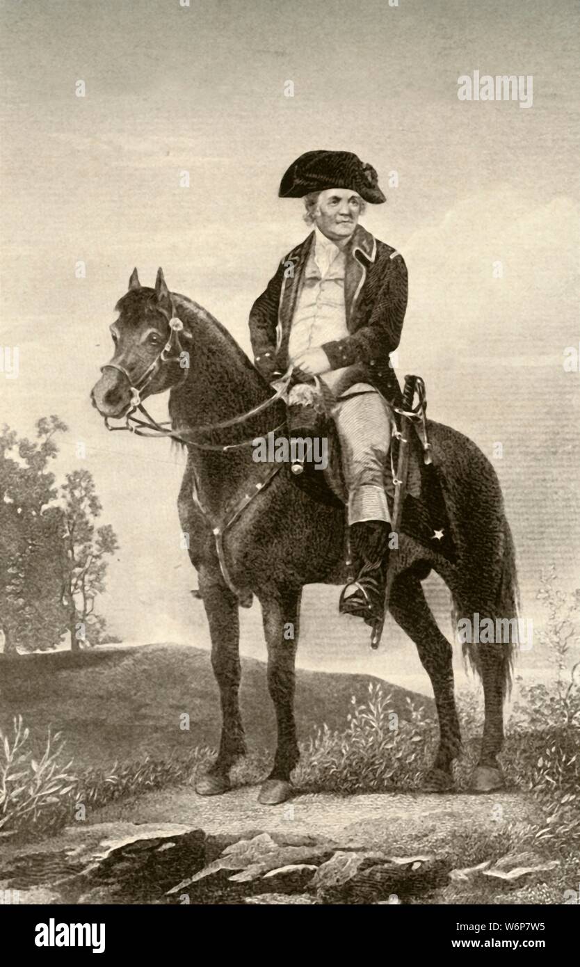 'General Israel Putnam, die Uniform eines Kontinentalen trooper', 1937. Israel Putnam (1718-1790), US-amerikanische Armee Offizier, bekannt als Alt, wer mit Auszeichnung in der Schlacht von Bunker Hill (1775) während des Amerikanischen Unabhängigkeitskrieges kämpfte (1775-1783). Von "Geschichte der amerikanischen Kostüm - Buchen Sie eine 1607-1800", von Elisabeth McClellan. [Tudor Publishing Company, New York, 1937] Stockfoto