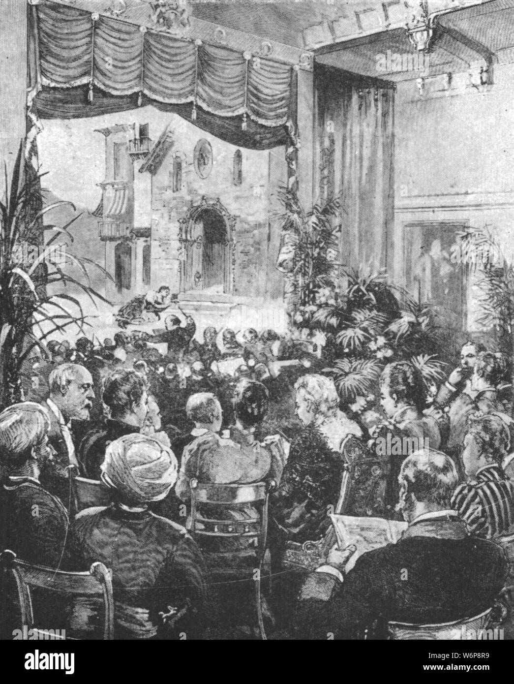 'Königin Victoria Anhörung "Cavalleria Rusticana" in Windsor, 26. November 1891", (1901). Victoria (1819-1901), Besuch einer Aufführung der Oper von Pietro Mascagni auf Schloss Windsor. Von "The Illustrated London News Record der glorreichen Herrschaft der Königin Victoria 1574: das Leben und den Beitritt von König Edward VII. und das Leben der Königin Alexandra". [London, 1901] Stockfoto