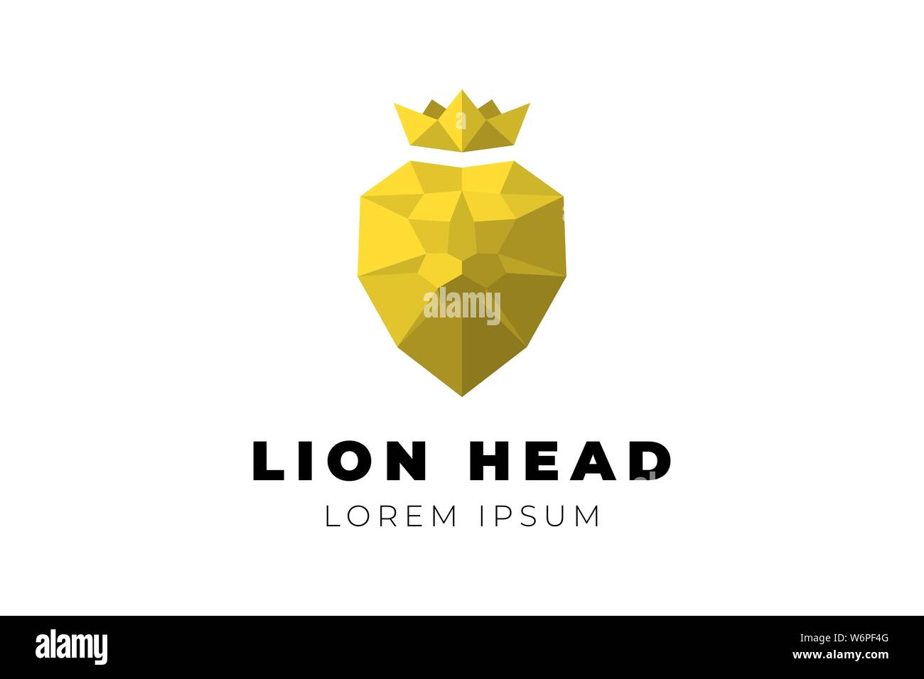 Polygonale geometrische Low Poly Gold lion's head mit Krone. Branding königliche Emblem. Dreieck origami Polygon heraldischen gelb Vector Illustration Stock Vektor