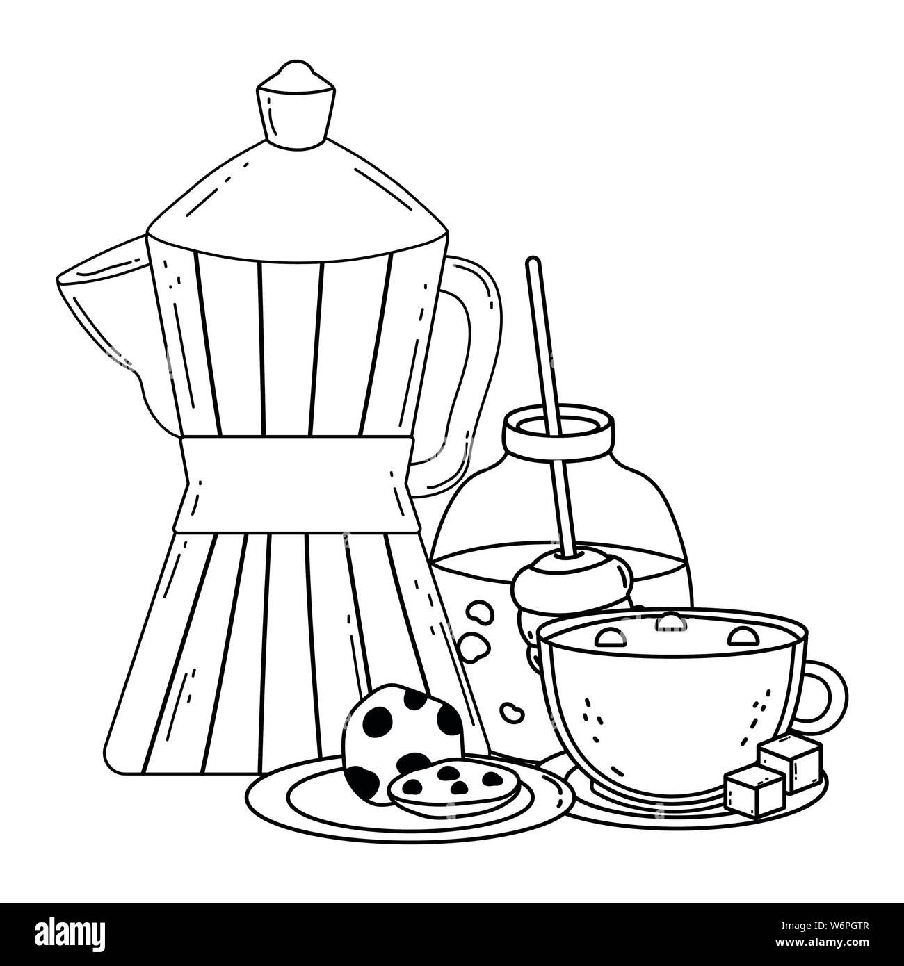 Kaffeemaschine und Honig Glas Design, Trinken Frühstück trinken Bäckerei Restaurant und Shop Thema Vector Illustration Stock Vektor