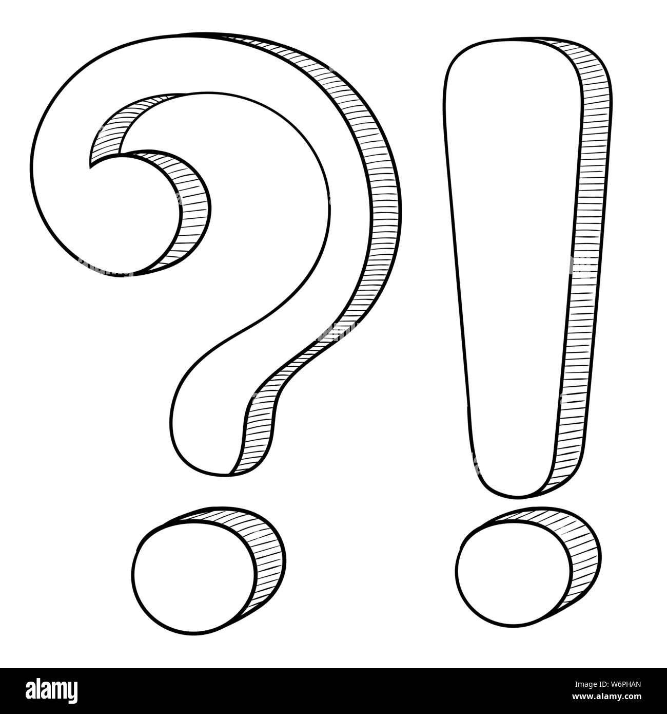 Frage und Exlamation markiert. Doodle Stil Stock Vektor