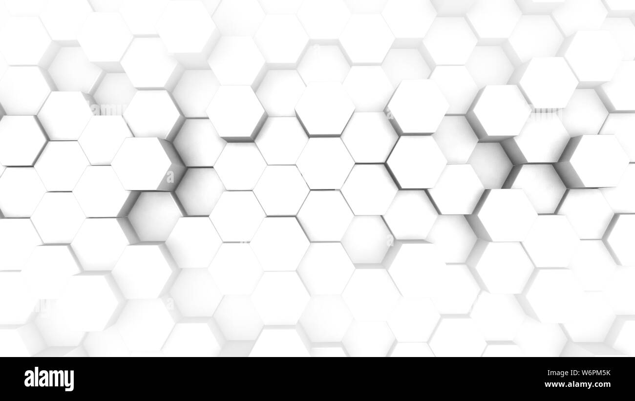 Weißes und silbernes Sechseck 3D abstrakte Animation. Nahtlose Schleife. Bereit gemacht Gaming Hintergrund Stockfoto