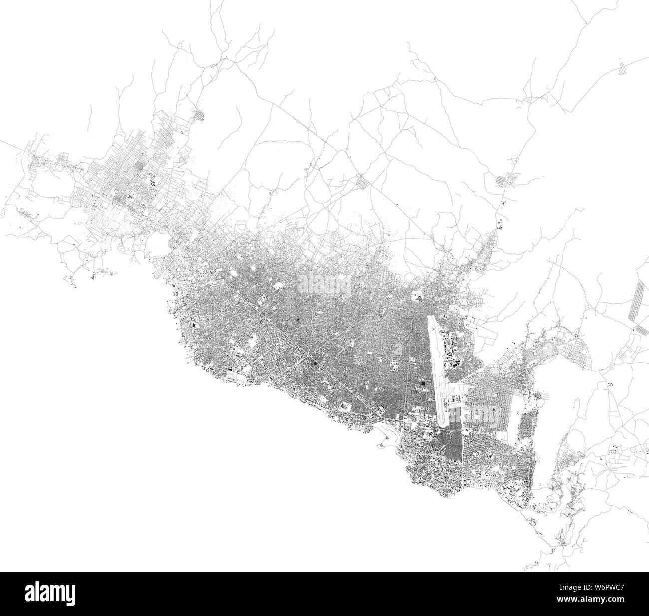 Satelliten Karte von Goma, es ist die Hauptstadt der Provinz Nordkivu im Osten der Demokratischen Republik Kongo. Karte von Straßen und Gebäuden Stock Vektor