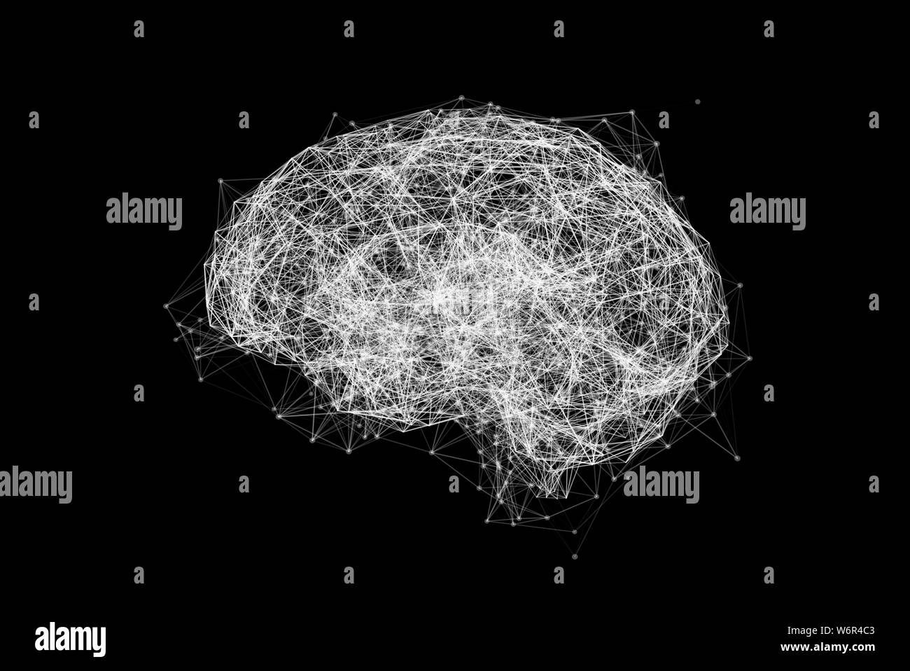 Human Brain Network. Künstliches Intelligenzkonzept isoliert auf schwarzem Hintergrund. 3D-Abbildung Stockfoto