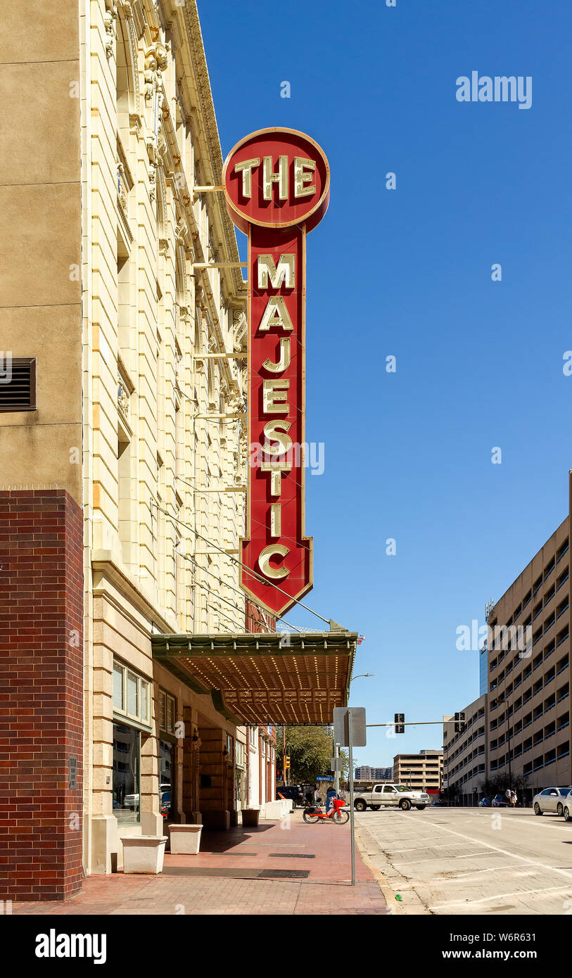 Dallas, Texas - März 16, 2019: Historische Majestic Theater in der Innenstadt von Dallas. Texas. Stockfoto