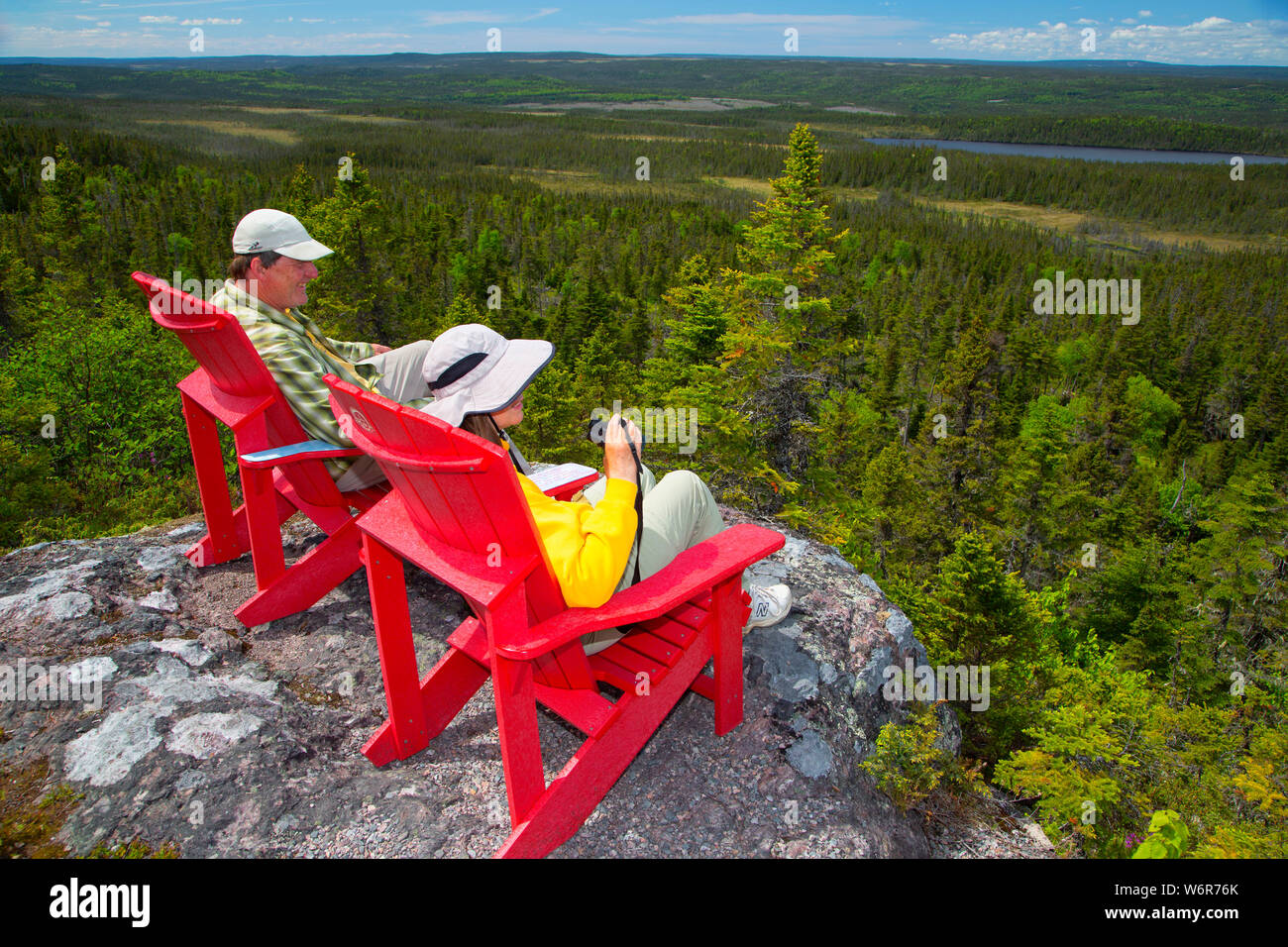 Ockerfarbenen Hügel Adirondack Stühle, Terra Nova Nationalpark, Neufundland und Labrador, Kanada Stockfoto