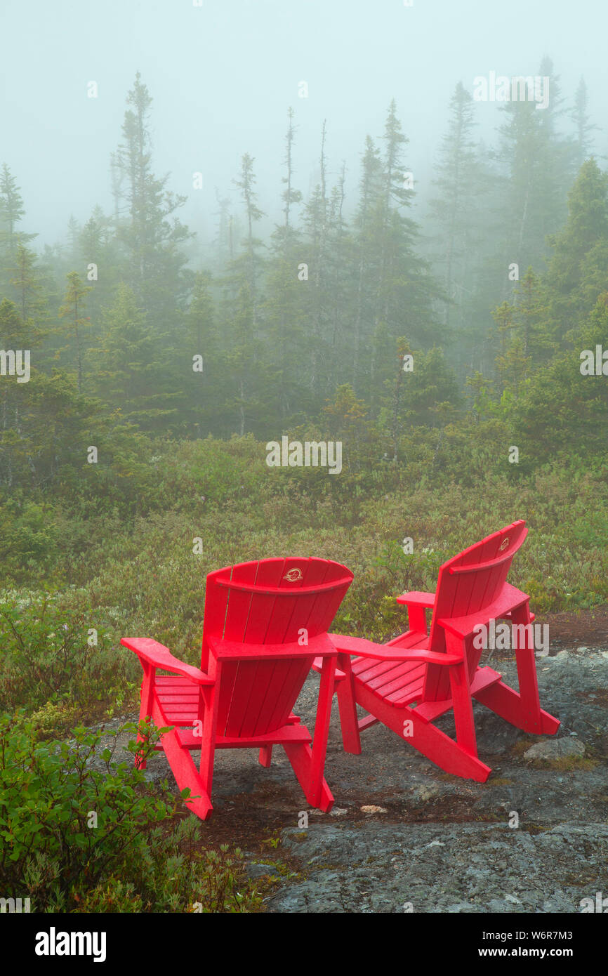 Adirondack Stühle am blauen Hügel, Terra Nova Nationalpark, Neufundland und Labrador, Kanada Stockfoto