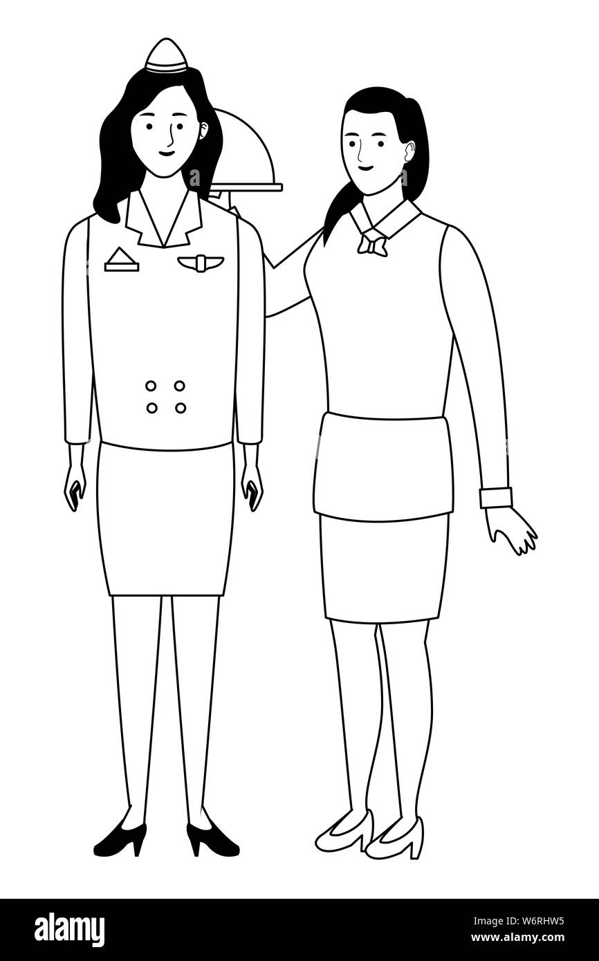 Fachleute Arbeiter Paar lächelnde Cartoons in Schwarz und Weiß Stock Vektor