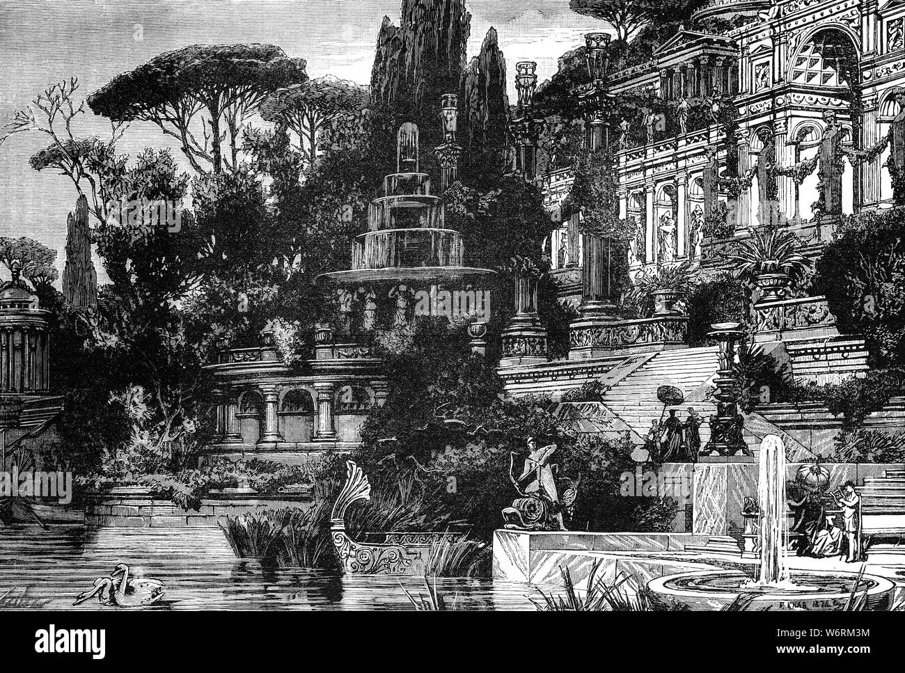 Die Quintessenz der Gärten in einer römischen Villa oder Domus,, Landhäuser für die obere Klasse in der Römischen Republik und dem Römischen Reich gebaut. In der Kaiserzeit eine Konzentration der kaiserlichen Villen wuchs in der Nähe der Bucht von Neapel, besonders auf der Insel Capri, am Monte Circeo an der Küste und bei Antium (Anzio). Wohlhabende Römer entgangen, die die sommerliche Hitze in den Hügeln rund um Rom, vor allem um Frascati. Cicero und Plinius der Jüngere jeweils mehreren hatte. Stockfoto