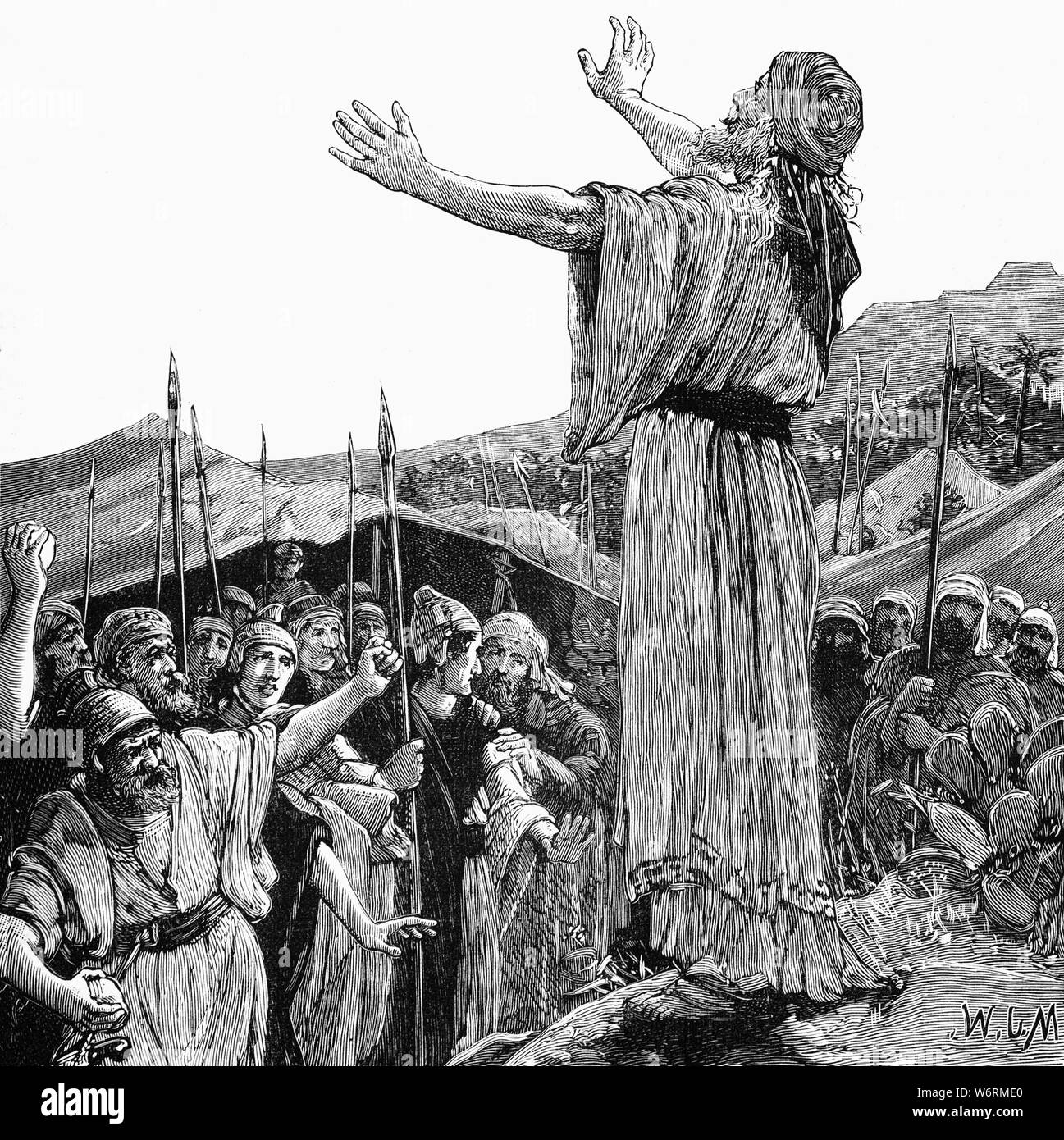 Ein Gebet zu Onias während der Belagerung von Jerusalem (63 v. Chr.), während Pompeius Kampagnen des Großen im Osten aufgetreten ist, und kurz nach seinem erfolgreichen Abschluss der dritten Mithridatic Krieg. Pompeius war gebeten worden, in einen Disput über die Vererbung auf dem Thron, die in einen Krieg zwischen Hyrkanus II und Aristobulus II für den Thron des Hasmonean Kingdom drehte sich zu intervenieren. Seine Eroberung von Jerusalem, aber auch das Ende der jüdischen Unabhängigkeit geschrieben und die Einbeziehung von Judäa als Client Königreich der Römischen Republik. Stockfoto