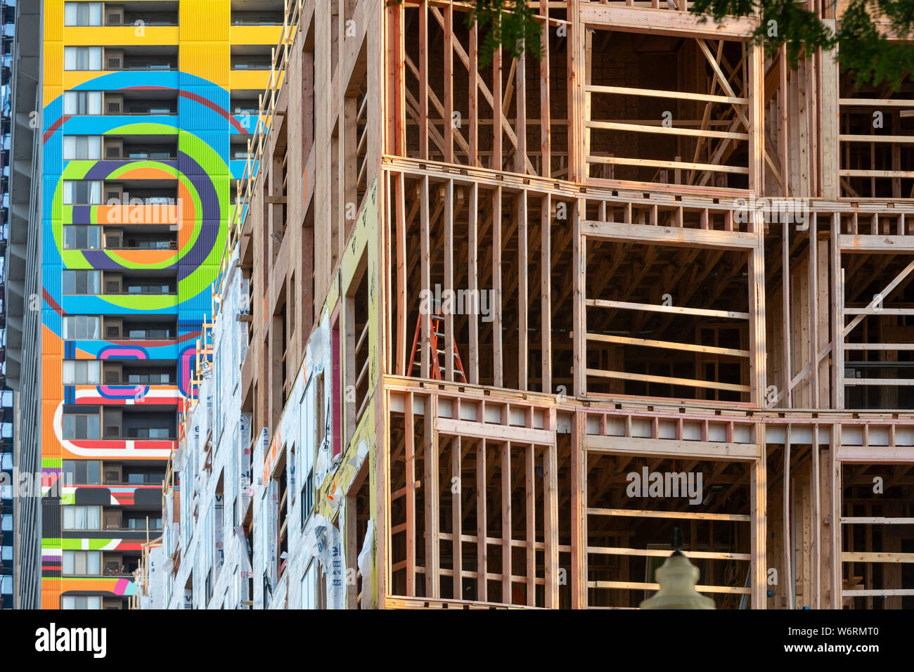 Detroit, Michigan - Bau des City Club Apartments in Detroit's Central Business District. Stockfoto