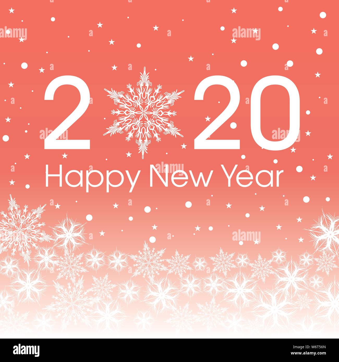 2020 Happy New Year Karte Vorlage. Design patern Schneeflocken weiss und rosa Farbe. Stock Vektor
