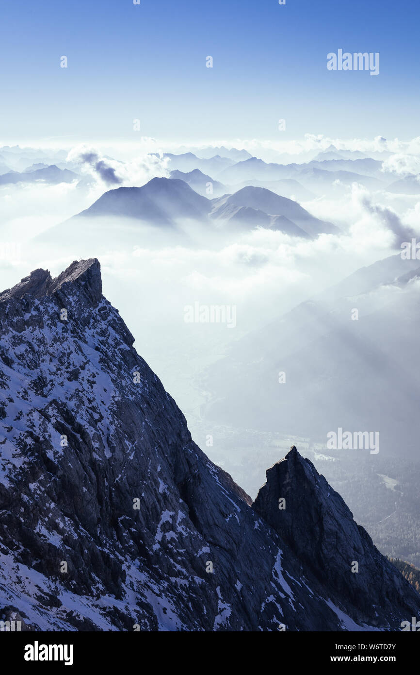 Zugspitze Reise. Reise Fotografie der Bayerischen Alpen auf der deutsch-österreichischen Grenze. Stockfoto