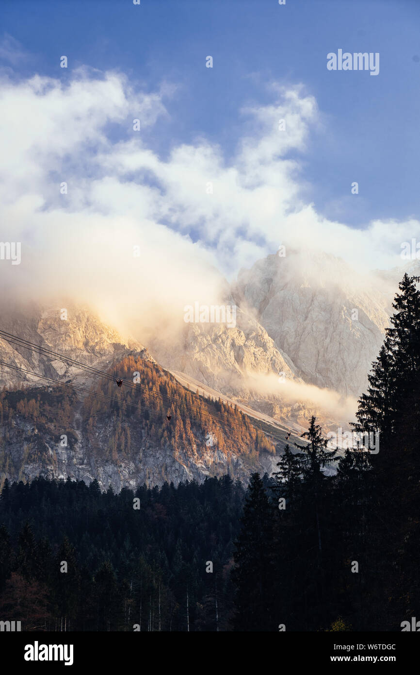 Zugspitze Reise. Reise Fotografie der Bayerischen Alpen auf der deutsch-österreichischen Grenze. Stockfoto