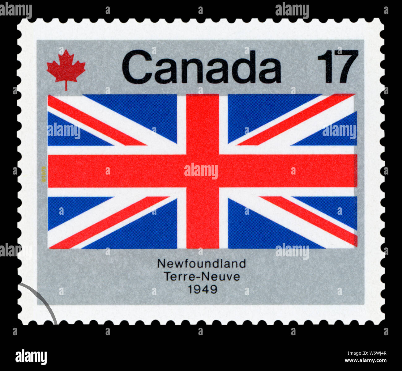 Kanada - ca. 1979: einen Stempel in Kanada von den "Kanada Tag gedruckt. Problem Flags' zeigt Flagge Neufundland, circa 1979. Stockfoto
