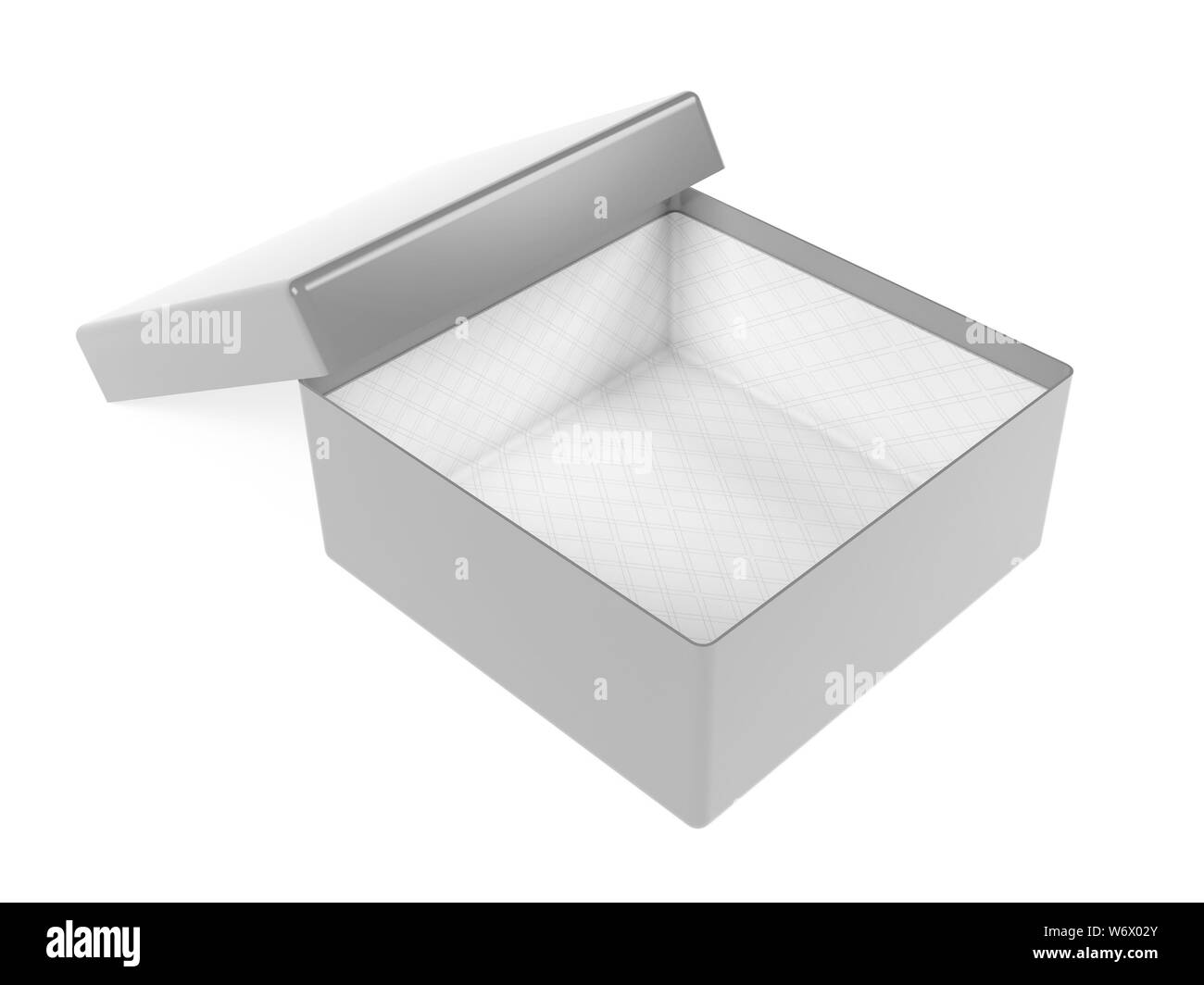 Grau öffnen Geschenkbox. Realistische Karton mock up. 3D Rendering Illustration auf weißem Hintergrund Stockfoto