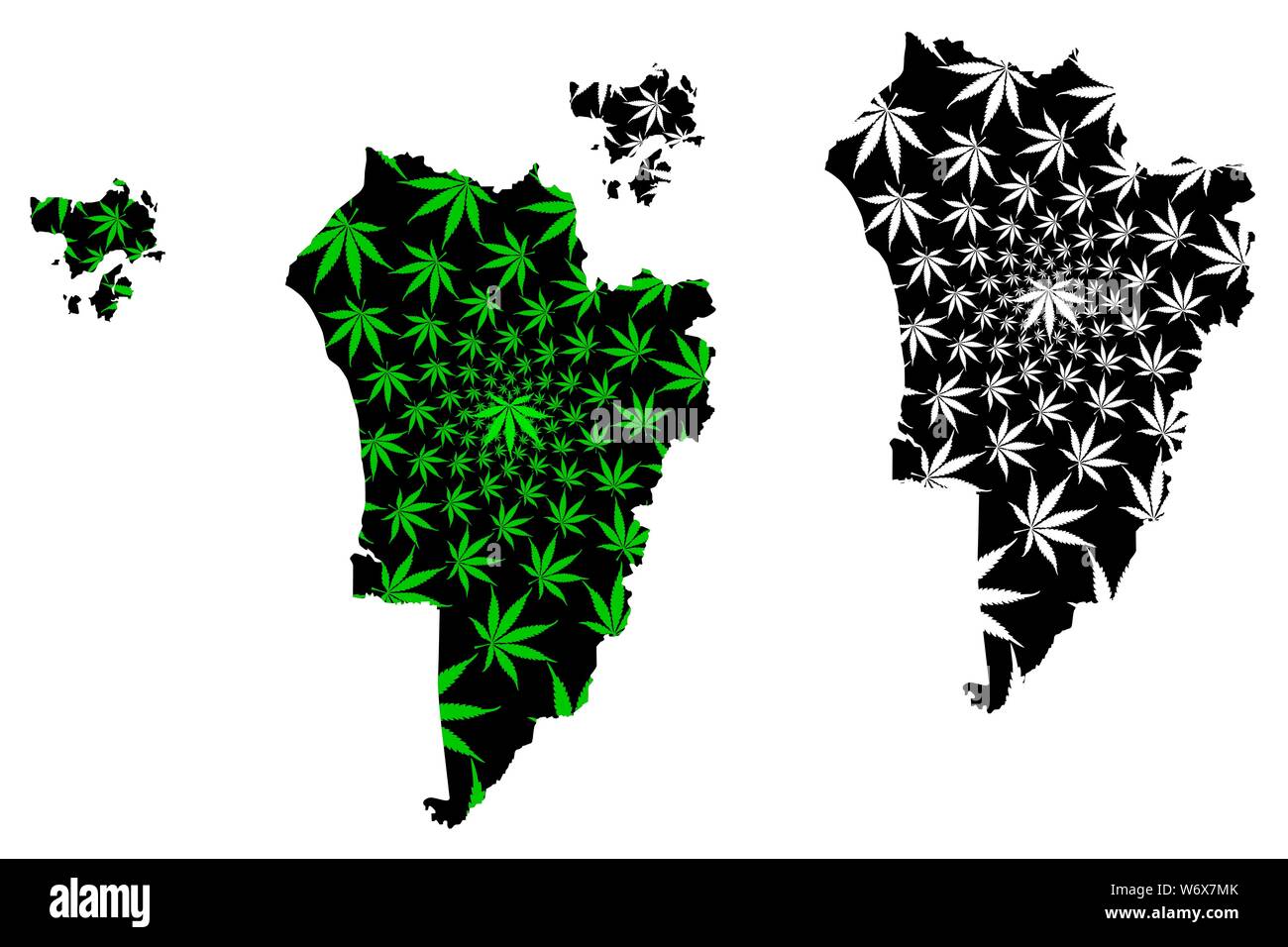 Kedah (Landkreise, von Malaysia, Föderation Malaysia) Karte ist Cannabis blatt grün und schwarz gestaltet, Kedah Darul Aman Karte von gemacht Stock Vektor