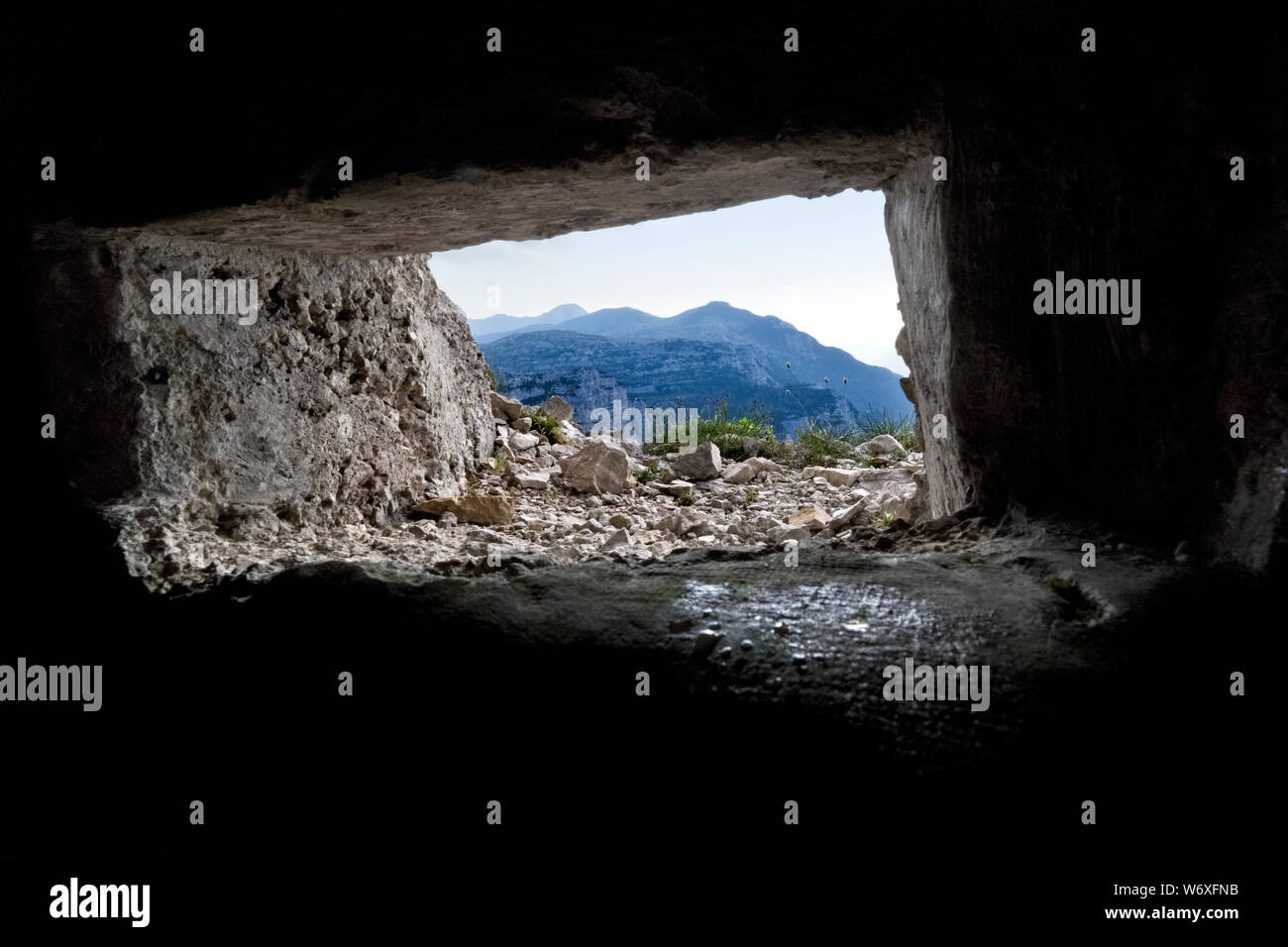 Gerichtsbezirk des Großen Krieges in Cima della Caldiera. Hochebene von Asiago, Italien. Stockfoto