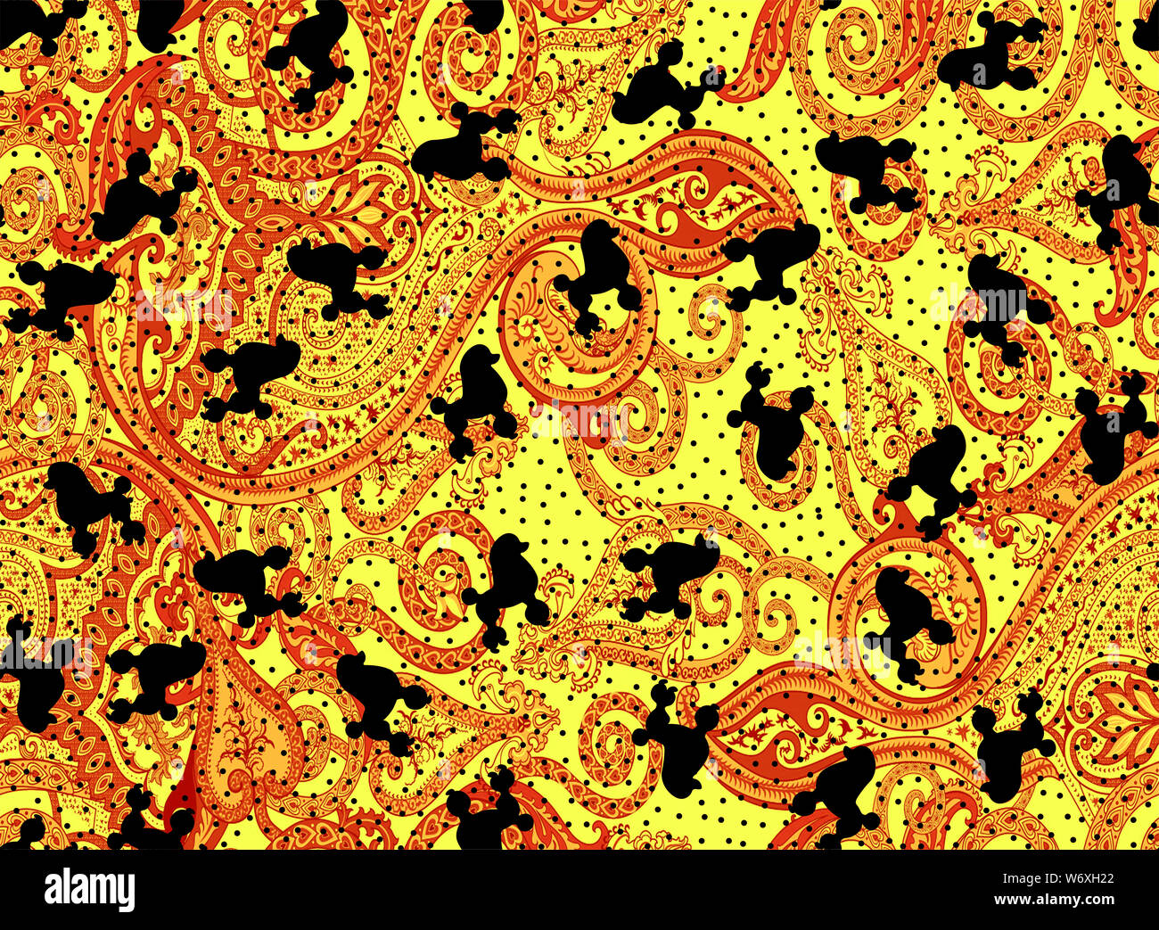 Paisley und Hunde Muster. Nahtlose gelben Hintergrund. Stockfoto