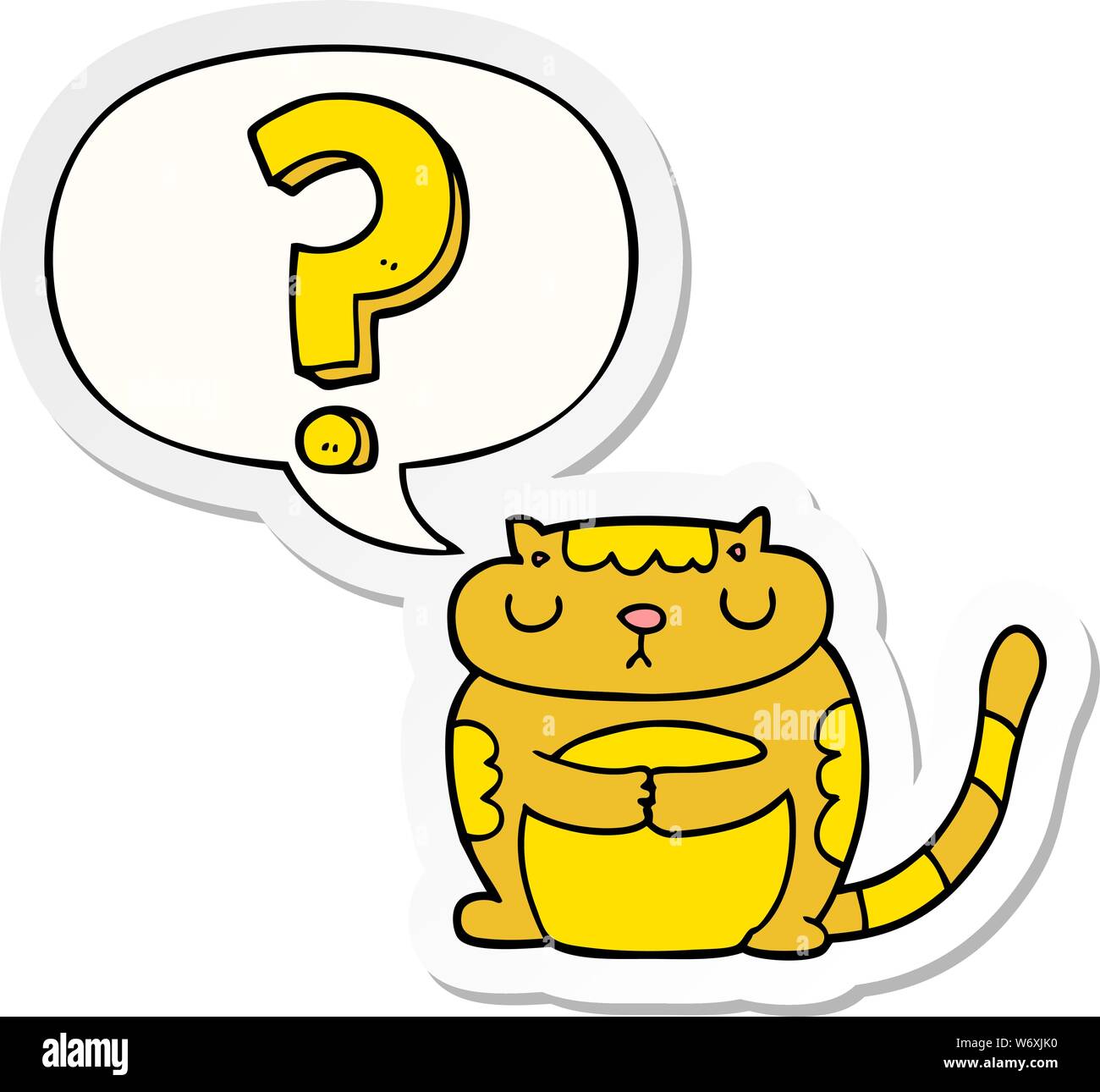 Cartoon Katze mit Fragezeichen mit Sprechblase Aufkleber Stock Vektor