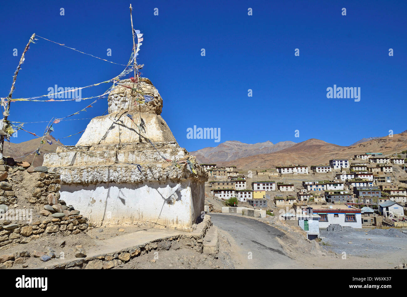 Kye Kloster & Kibber Dorf, Spiti, Himachal Pradesh, Indien Stockfoto