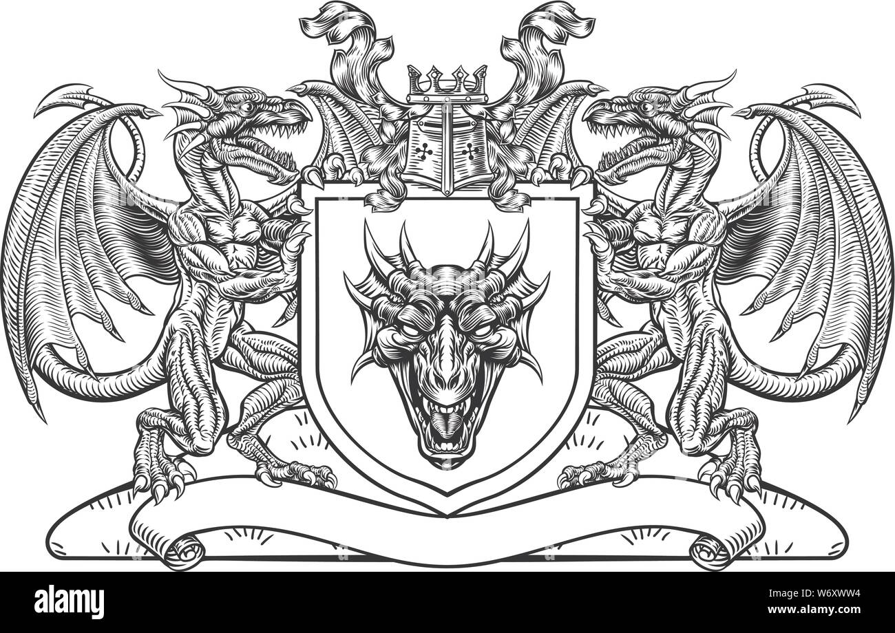 Dragon heraldischen Wappen Wappen Schild-emblem Stock Vektor