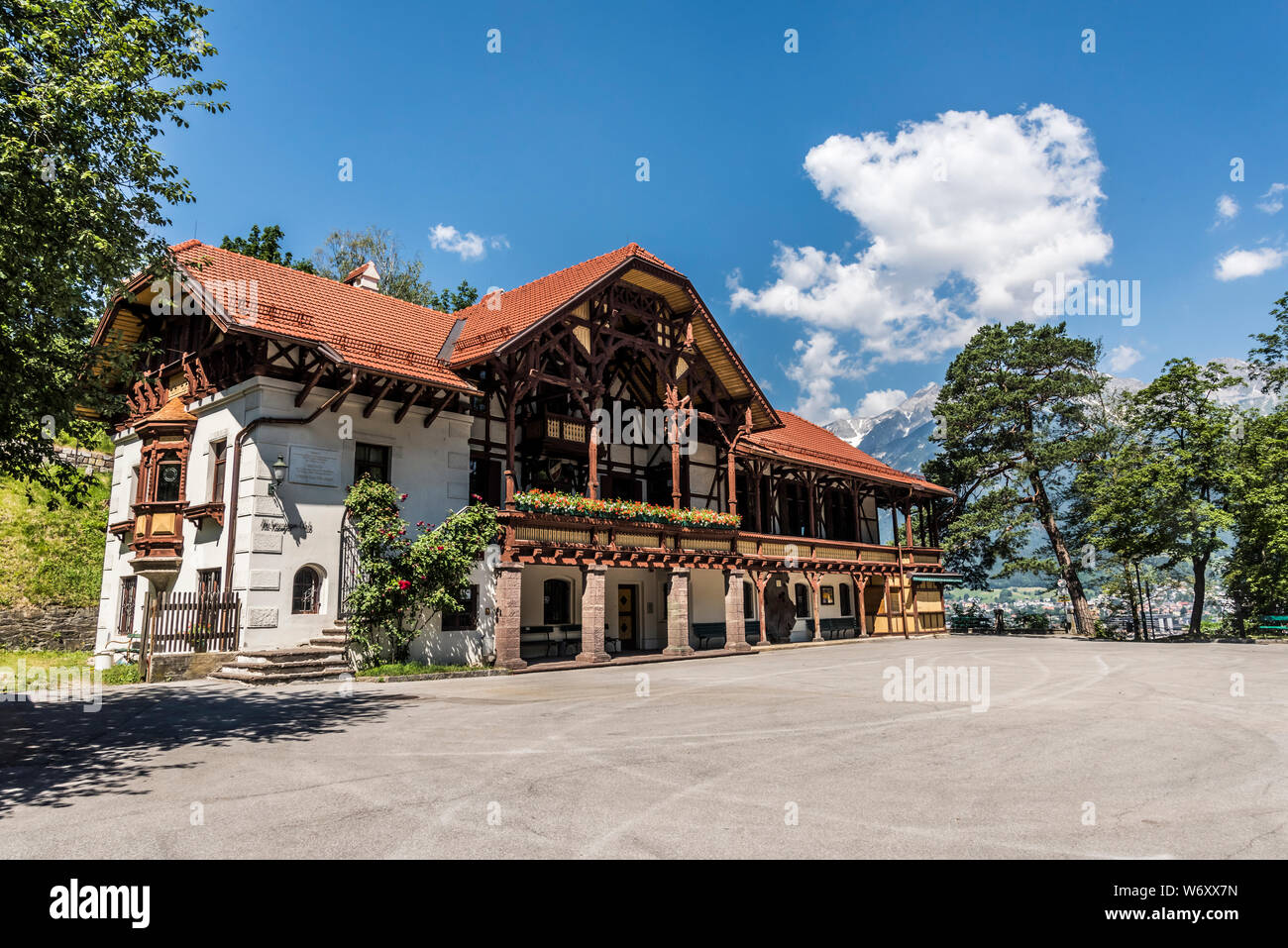 Kaiser Franz Josef Summer's Hunting Lodge am Bergisel am Stadtrand von Innsbruck provinzielle Hauptstadt von Tirol in Österreich Stockfoto