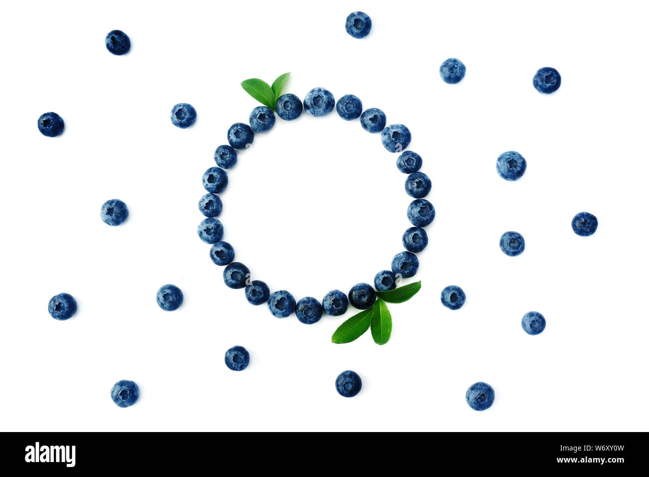 Sommer blueberry runden Rahmen auf weißem Hintergrund. Beeren Grenze Design. Nahaufnahme, Ansicht von oben oder flach mit Platz für Ihren Text Stockfoto