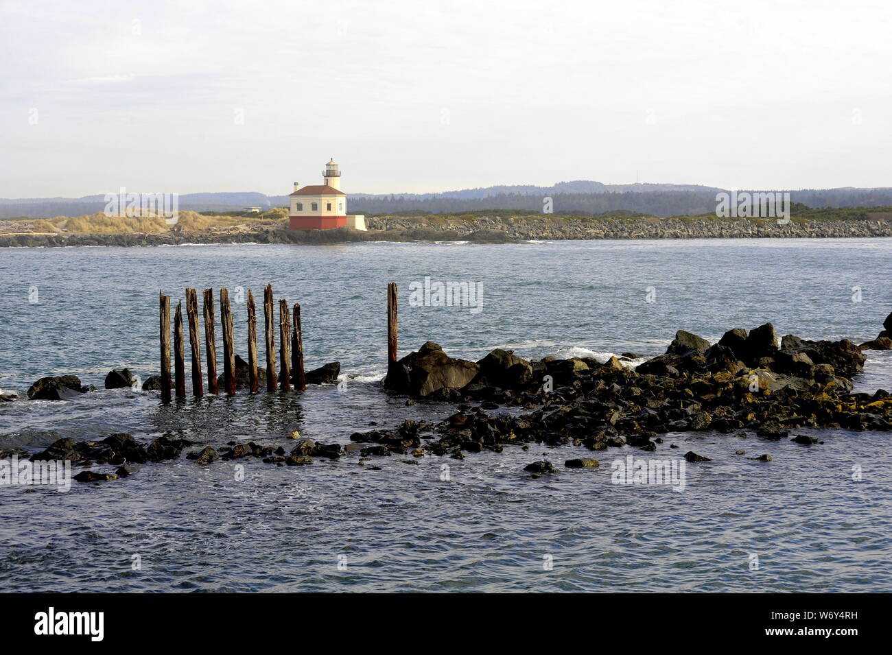 Coquille Fluss Leuchtturm, Bullards Beach State Park, Bandon, Oregon Küste. Stockfoto