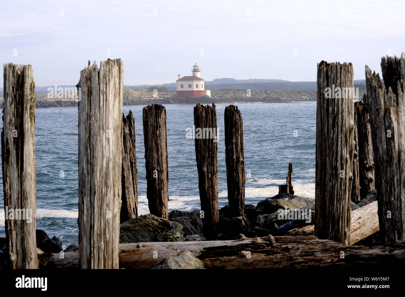 Coquille Fluss Leuchtturm, Bullards Beach State Park, Bandon, Oregon Küste. Stockfoto