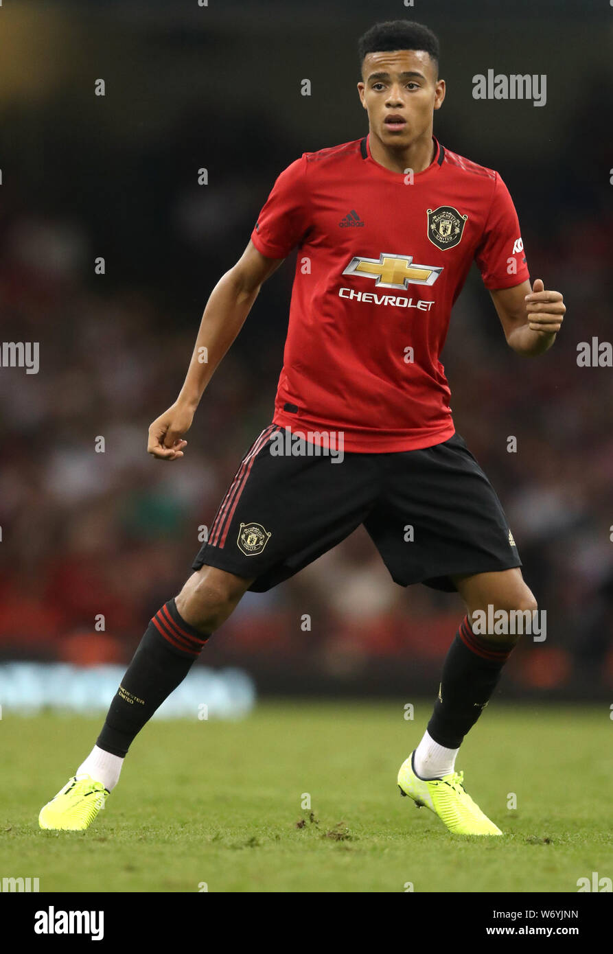 Von Manchester United Mason Greenwood während der Vor Saisonbeginn Match im Fürstentum Stadium, Cardiff. Stockfoto