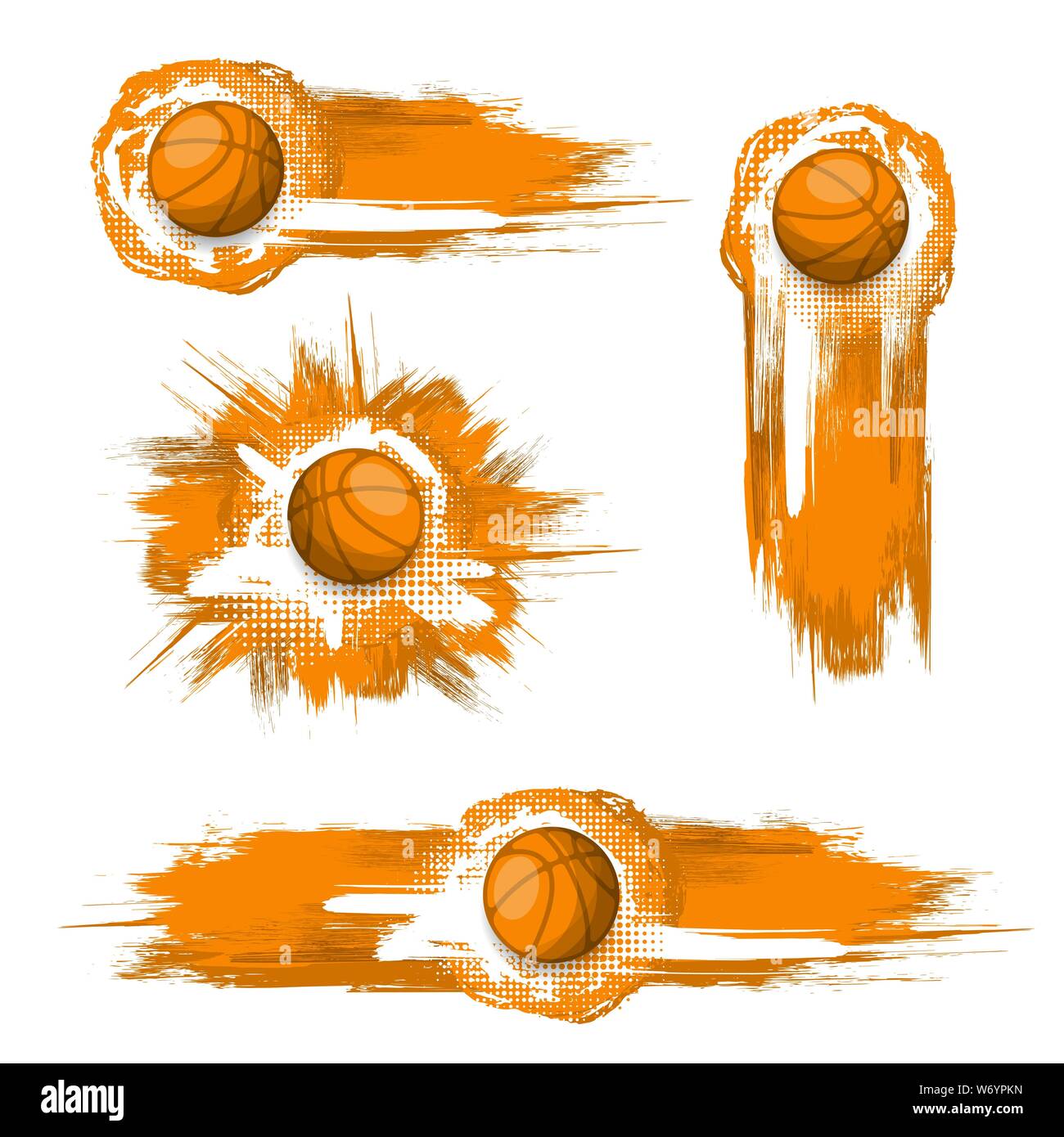Satz von verschiedenen orange Basketbälle mit grunge Frames auf weißem Hintergrund Stock Vektor