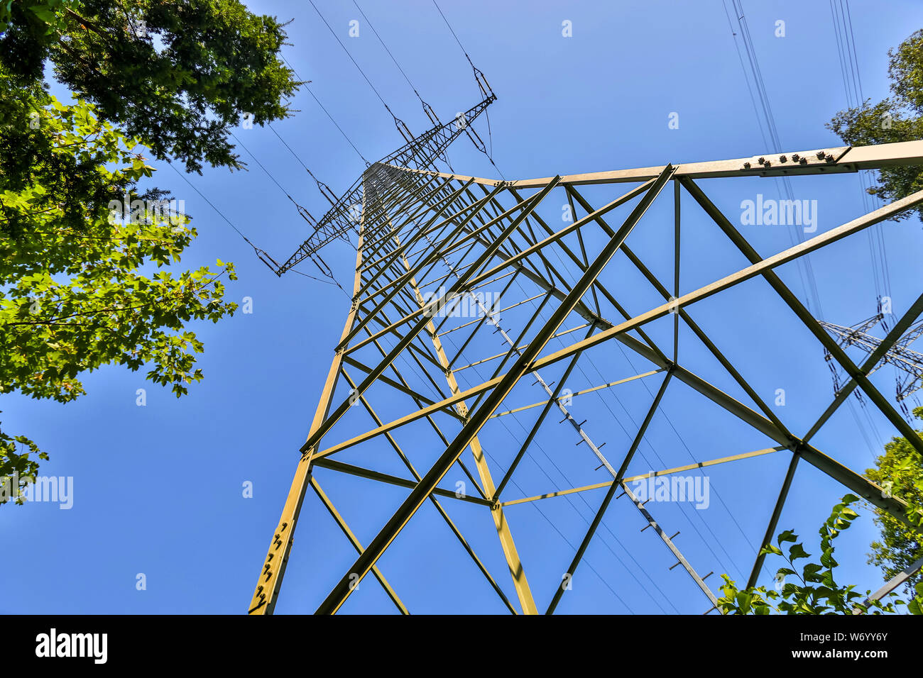 Strom Pylon im Sommer Stockfoto