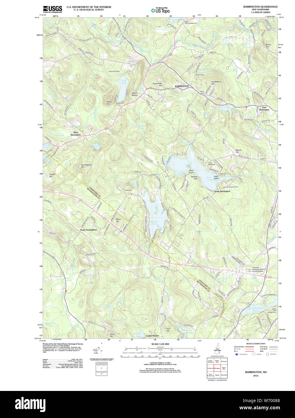 USGS TOPO Karte New-Hampshire NH Barrington 20120508 TM Wiederherstellung Stockfoto