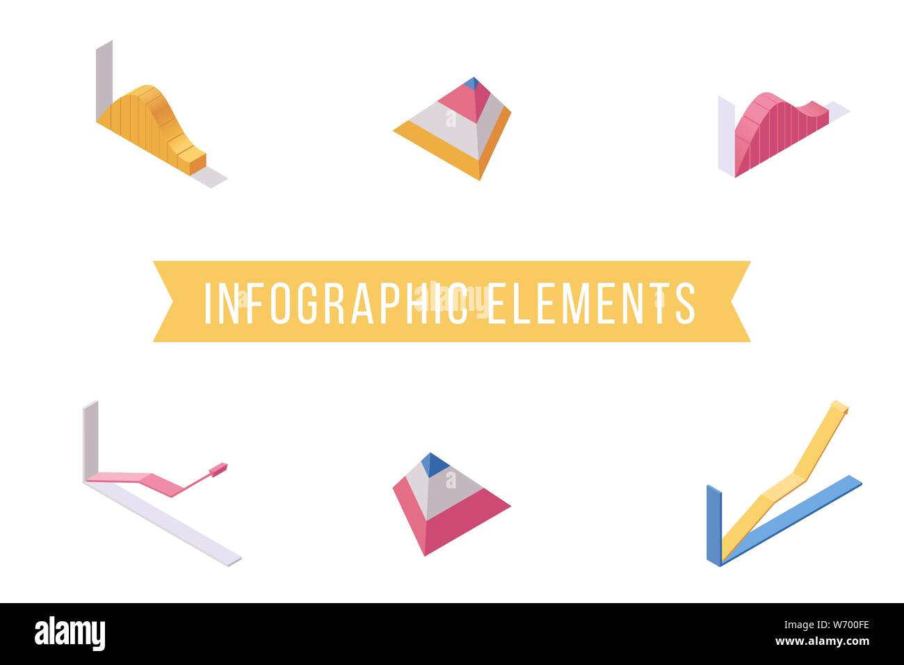 Infografik Elemente Flachbild isometrische Abbildungen. Verschiedene wirtschaftliche Charts, wachsenden Linie und Pyramide Diagramm 3D Icons Pack. Business Analyse, Markt Analyse, statistische Daten Visualisierung Stock Vektor