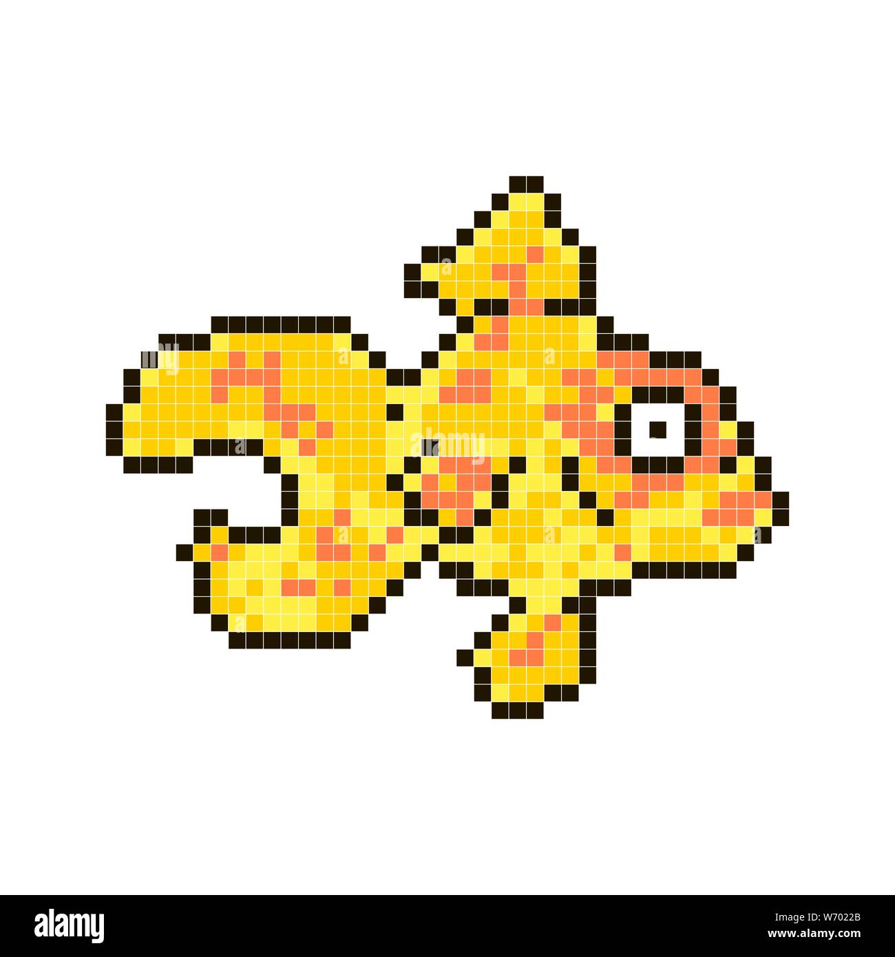 Goldfisch, Pixel Kunst Symbol isoliert auf weißem Hintergrund. Haustier. beliebte Aquarienfische. Chinesische Symbol Stock Vektor