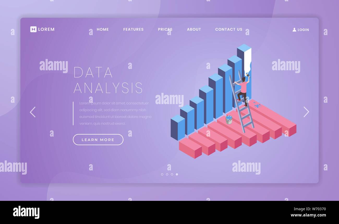 Business Analytics, landing page Vektor Vorlage. Ökonomische Alphabetisierung Bildung homepage Schnittstelle Idee mit isometrischen Darstellungen. Daten analyse Service Web Banner, Webseite cartoon Konzept Stock Vektor