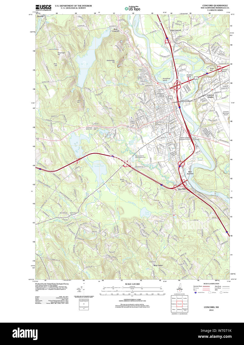 USGS TOPO Karte New-Hampshire NH Concord 20120608 TM Wiederherstellung Stockfoto